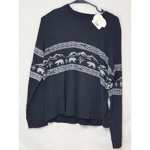 NWT Ivory Ella Women's  XL Black Polar Bear Fairisle Waffle Knit Long Sleeve Top